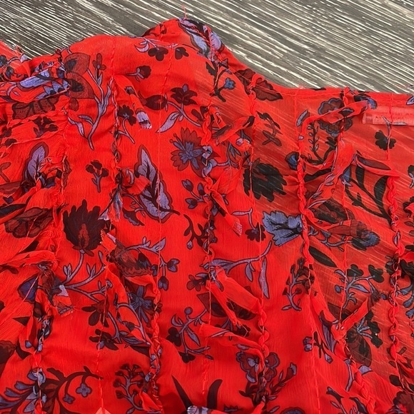 Zara Red Cropped Top V Neck Ling Sleeves Size XL - Picture 11 of 11